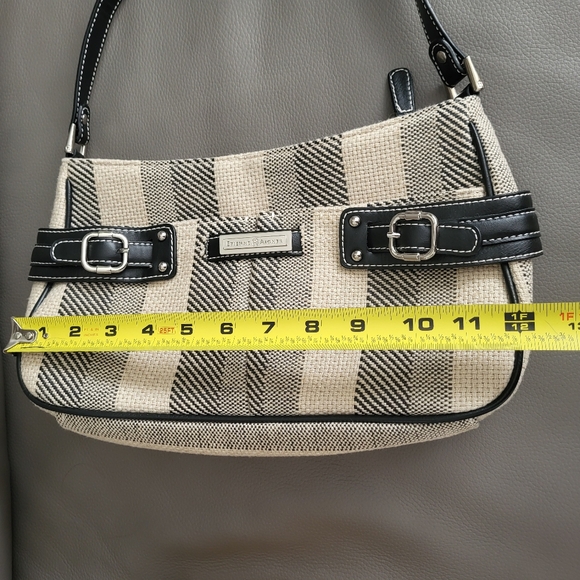 Etienne Aigner Linen Blend Small Shoulder Bag Striped Black Beige - Picture 14 of 14